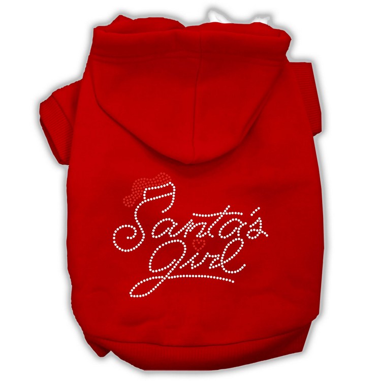 Santa's Girl Rhinestone Dog Hoodie Red XS